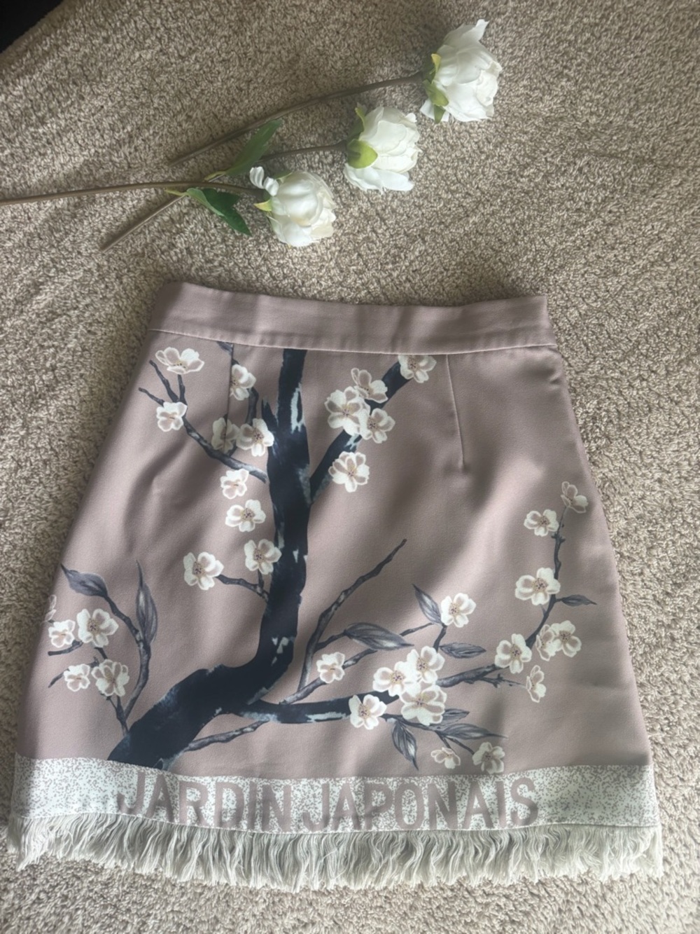 Jardin Japonais Vintage Floral Printed A-Line Skirt - Blush